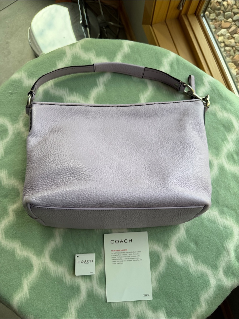 Coach Pebble Leather Shoulder Bag in Light Lavender lilac color